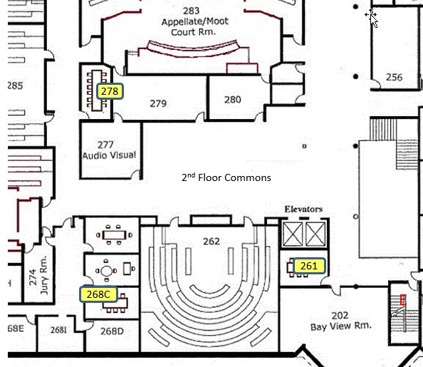 Map showing second floor study room locations