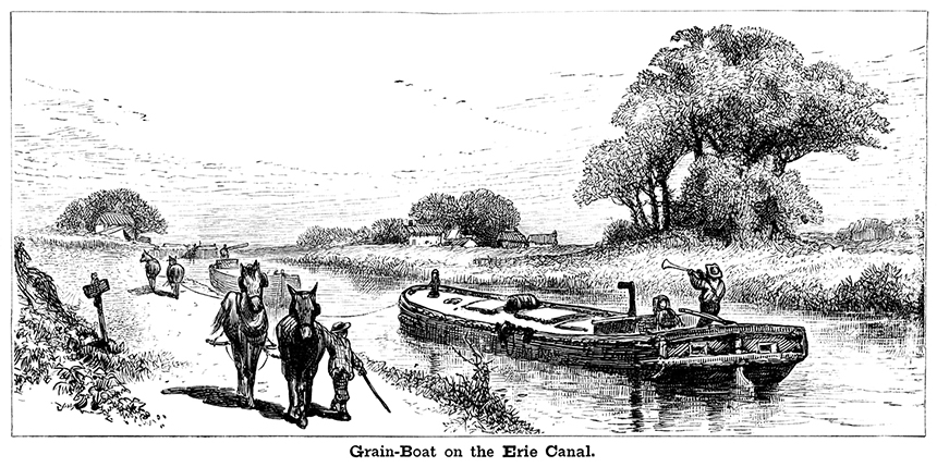 historical illustration captioned 'Grain-Boat on the Erie Canal'