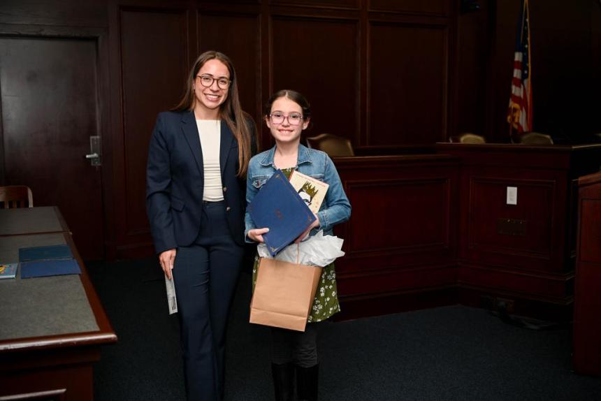 RWU Law RBG Contest Middle School Winner 2024 with WLS President