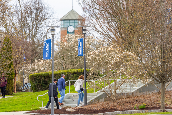 Spring shot of  steps leading up to RWU Law  building