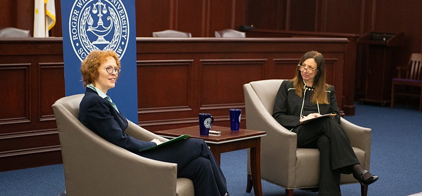 Columbia Law Dean Gillian Lester with RWU Law Professor Emily Sack
