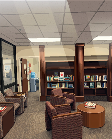 Career Collection books on shelf and location of this collection. To the right of the Print Center Entrance.