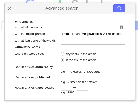 Specific article search result page