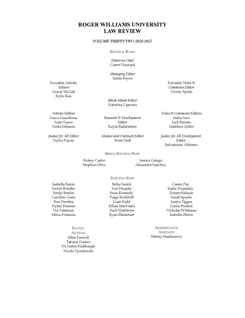 Volume Thirty-Two 2026-2027 Masthead