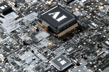 Circuit board with 1 large component with AI on it.