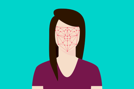 Drawing of person with points and lines over facial area