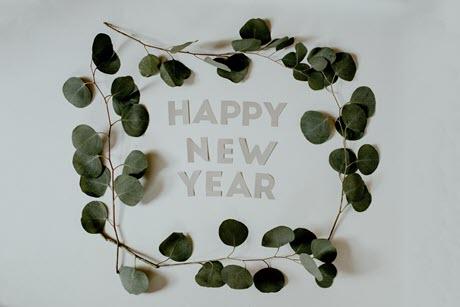 Olive branches around the words "Happy New Year"