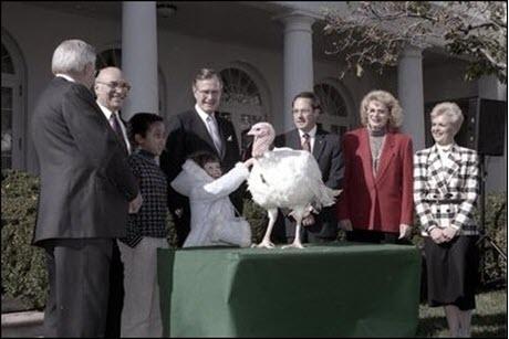 George W. H. Bush and others at presidential turkey pardon