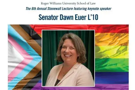 The 6th Annual Stonewall Lecture featuring keynote speaker Senator Dawn Euer L'10. (lecture marketing flyer with image of Dawn Euer)