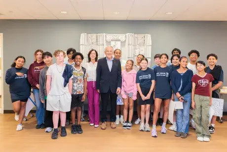 Mandell-Boisclair Justice Camp participants pose with camp co-founder Attorney Mark Mandell.