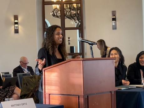 Image of Brittney Ortiz 3L at the lectern