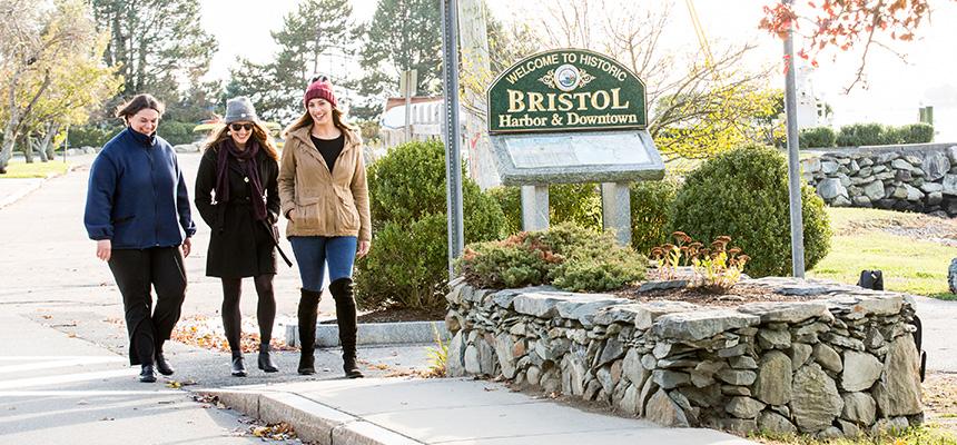 Students walk through downtown Bristol, RI