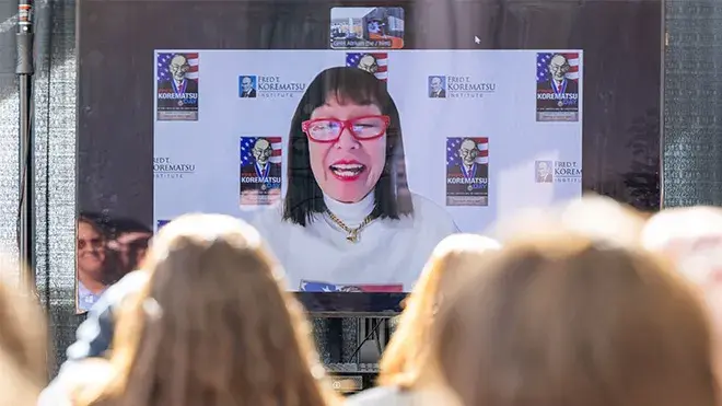 Karen Korematsu discusses her father's legacy via Zoom.