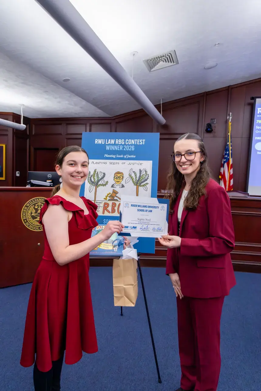 Elementary School Winner Sophie Noel with Jordan A. Raleigh L'26, Women's Law Society, President