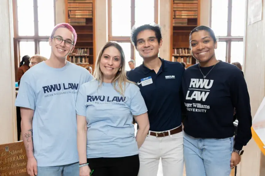 RWU Law students pose inside the Rhode Island State Library.